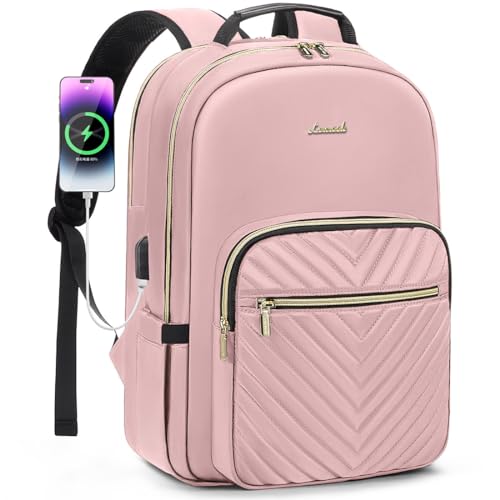 LOVEVOOK Laptop Backpack for Women 15.6 inch,Cute Womens Travel Purse,Professional Laptop Computer Bag,Waterproof Work Business College Teacher Bags Carry on Backpack with USB Port,Pink - color: Pink, size: 15.6 inch