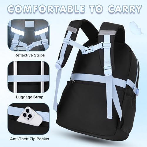 GeeWin Girls Backpack for School with Lunch Box & Pencil Case Set, 17 Inch Waterproof Cute Bow Girls Bookbag for Kids, Teens, Elementary Middle High College School Student (Black/Blue) - color: Black Blue