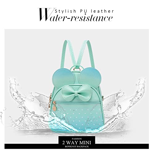 KL928 Girls Mini Backpack Bowknot Polka Dot Cute Small Daypacks Convertible Shoulder Bag Purse for Women - color: Green#light Blue