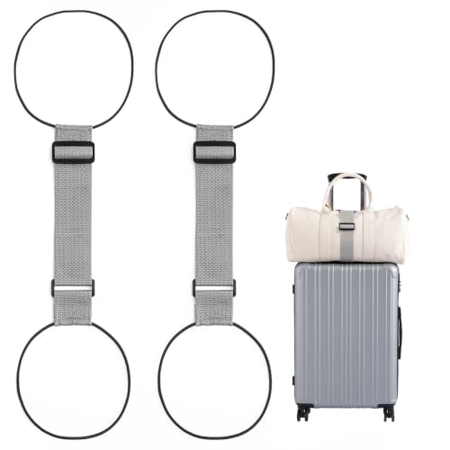 2 Pack Luggage Connector Straps for Suitcases 25 Colors, Adjustable Elastic Travel Bag Strap with Dual Stability Design, Add-a-Bag Hands-Free Luggage Belt, Fits Most Carry-On & Checked Luggage - color: Grey