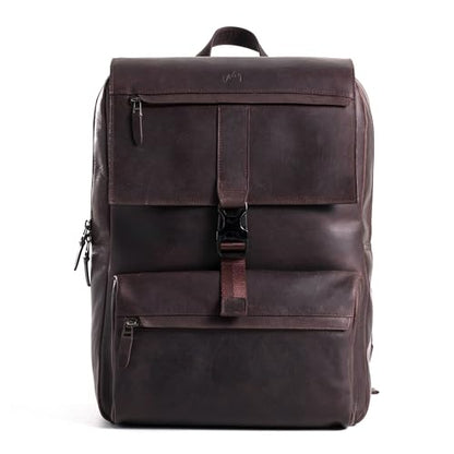 Leather Backpack for Men & Women, Classic Dark Brown - Handcrafted Top Grain Leather Backpack with 17 Inch Laptop Sleeve - Lightweight, Stylish & Durable for Business & Travel - 33cm x 16cm x 40cm - color: Dark Brown