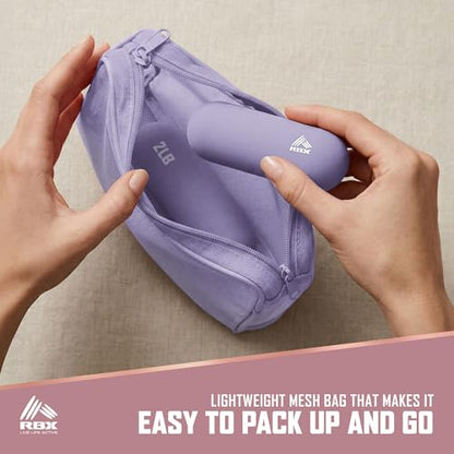 RBX 4LB Pair Neoprene Hand Weight Bars, Ergonomic Pill Shape Weights, Non-Slip Grip, Balanced Design for Controlled Workouts, Includes Mesh Storage Bag, Home Exercise Equipment - color: Purple