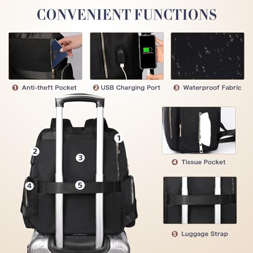 Diaper Bag Backpack Travel Baby Bag with Changing Pad,17 Pockets,Insulated Pockets,USB Charging Port,Baby Shower Essentials,Black - color: Black