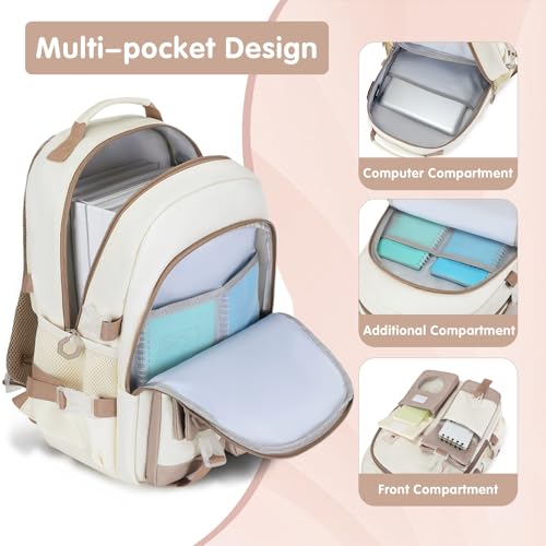 ACESAK Backpack for Girls - Bookbag Backpacks Schoolbag for Girls Kids Teen Women Casual Travel Daypacks - School Bag Elementary Middle School College Cute Backpack with Lunch Box (Khaki White) - color: Khaki White