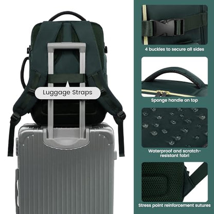 LOVEVOOK Travel Backpack for Women, 40L Carry On Backpack with 3 Packing Cubes,TSA Personal Item Travel Bag Airline Approved, Water Resistant Weekender Overnight Luggage Daypack, Fits 17 Inch Laptop - color: H-green-beige-black, size: Large - 17.3 Inch -