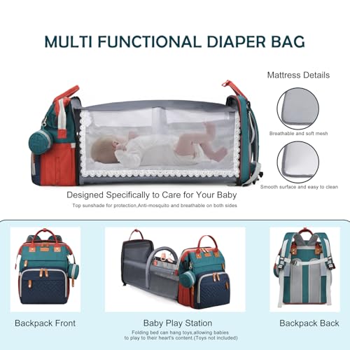 Diaper Bag Backpack with Changing Station, Waterproof for Travel, RGB - color: Green-blue-red