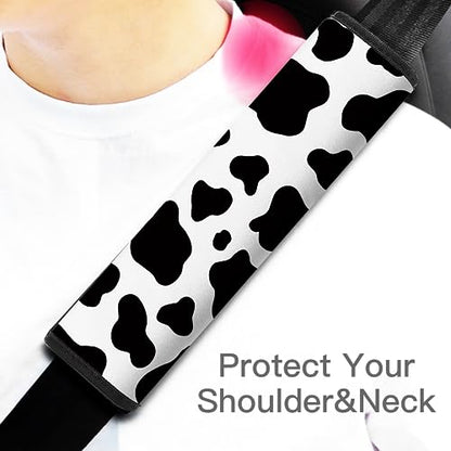 Car Seat Belt Pad Cover, 2-Pack Soft Car Safety Seat Belt Strap Shoulder Pad for Adults and Children, Suitable for Car Seat Belt, Backpack, Shoulder Bag (Cow Pattern) - color: Cow Pattern