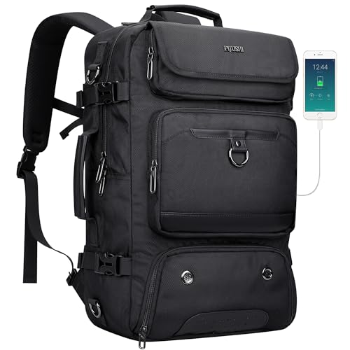 PIJUSHI Carry on Travel Backpack for Women Men Convertible Duffel Bag Backpack Large Luggage Rucksack Fit 16 Inch Laptop(PE039 Black) - color: Black