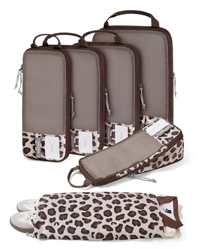 BAGSMART 6 Set /4 Set/2 Set Compression Packing Cubes for Travel, Lightweight Luggage Organizer Bags, Durable Space Saver Bags Travel Essentials - color: Twilight Leopard, size: Set of 6