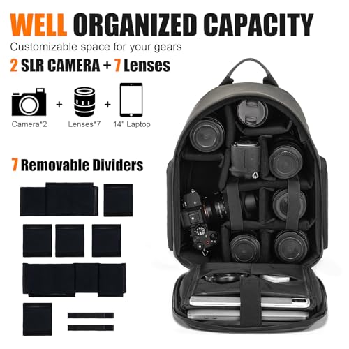 Cwatcun Camera Bag Backpack for Travel Photography Bag with Tripod Holder - color: Grey