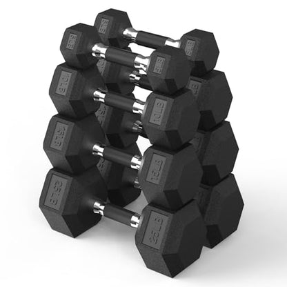 PAPABABE Dumbbell Set, Rubber Encased Home Gym Dumbbells, Weight Dumbbells for Women & Men, Hand Weights for Home Gym & Strength Training - size: 110 lb Set (Pair of 5, 10, 15, 25), style: Rubber Grip