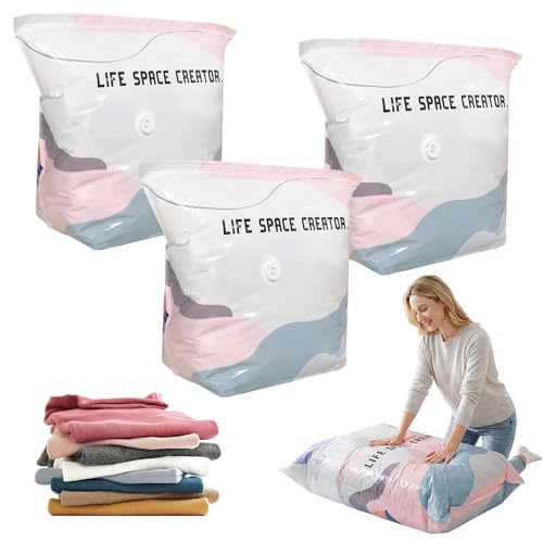 No-Pump Vacuum Storage Bags, Cube Compression Space Saver Bags, Upgrade Large Storage Compression Bags Press & Seal, For Clothes,Bedding Comforters, Blankets (3PCS, Medium) - color: 3PCS, size: Medium