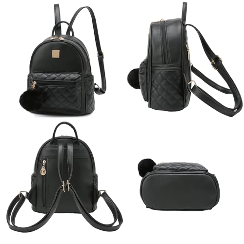 Barsine Girls Fashion Mini Backpack Purse Small Cute Plaid Leather Women Backpacks Little Bag (Black) - color: Black