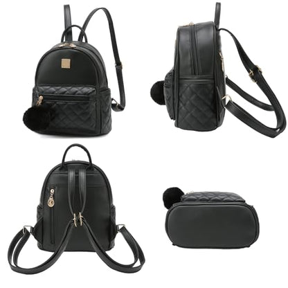 Barsine Girls Fashion Mini Backpack Purse Small Cute Plaid Leather Women Backpacks Little Bag (Black) - color: Black