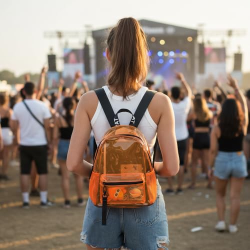 TINYAT Small Clear backpack for Women - See Through Clear Bag - color: Orange