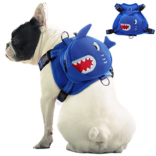 IDOMIK Dog Backpack Harness, No-Pull Dog Backpack with D-Ring for Small Medium Dogs, Cute Self Carrier Backpack for Dogs to Wear, Adjustable Dog Harness Backpack for Traveling Camping Hiking,Shark,XS - color: Blue Shark, size: X-Small