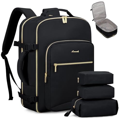 LOVEVOOK Travel Backpack for Women & Men 50L,Airline Approved Carry On Backpack Travel Essentials,TSA Carry on Luggage,Waterproof Personal Item Travel Bag,Suitcase with 3 Packing Cubes,Black-Black - color: Black-black, size: X-Large-50L-4Pcs