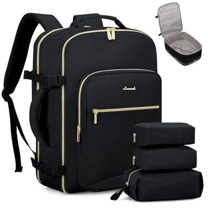 LOVEVOOK Travel Backpack for Women & Men 50L,Airline Approved Carry On Backpack Travel Essentials,TSA Carry on Luggage,Waterproof Personal Item Travel Bag,Suitcase with 3 Packing Cubes,Black-Black - color: Black-black, size: X-Large-50L-4Pcs