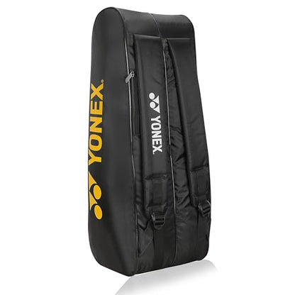 Yonex Stylish Badminton Kit-Bag |Double Zipper Compartment for Storage of 6 Rackets and Clothes|Side Pocket |Back Straps |Accessories Compartment |Made in India - color: BLACK GREY DARK YELLOW