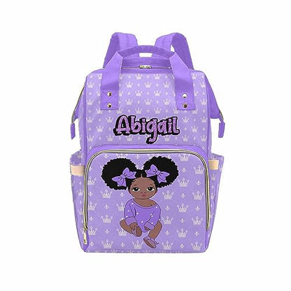Newcos Personalized Crown Print Diaper Bag with Name Custom Africa Black Women Nappy Bags Travel Casual Mummy Backpack for Mom Women Purple - color: 230112-1