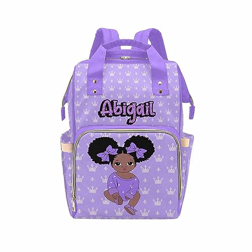 Newcos Personalized Crown Print Diaper Bag with Name Custom Africa Black Women Nappy Bags Travel Casual Mummy Backpack for Mom Women Purple - color: 230112-1