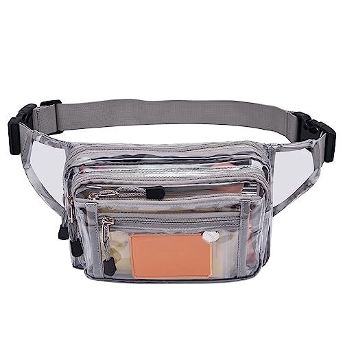 Clear Bag Stadium Approved Transparent Fanny Pack for Women for Work,Multi-purpose Waist Bag for Travel & Sporting Event (Grey Clear) - color: Grey, style: 1-pack-pvc