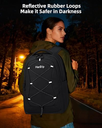 HanTrip Travel Laptop Backpacks for Women Men, Large Work Backpack for Commuter College School Book Bags, Reflective Water Resistant Backpack with Luggage Strap Water Bottle Pocket Chest Strap, Black - color: Black-2