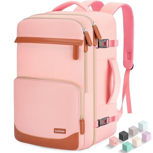 40L Travel Backpack with USB Charging Port, Water-Resistant Carry On Backpack for Men Women, Business Laptop Backpack for Trips & Commutes, Fits 15.6/17.3 Inch Laptop - color: Pink, size: Large