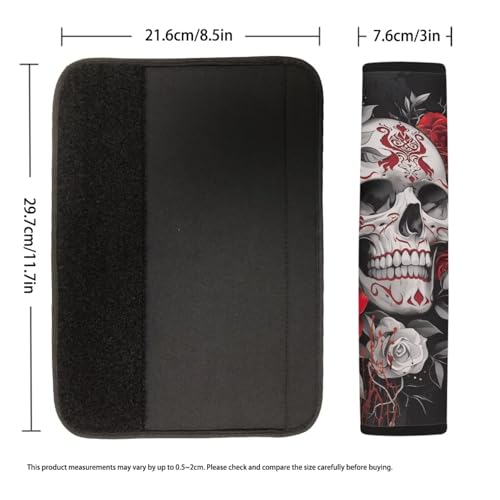 Dreaweet Seat Belt Cover Pad Goth Skull Seat Belt Covers for Adults Halloween Car Accessories 2 Pack Seatbelt Cushions Soft Comfort Car Seat Strap Covers - color: Goth Skull
