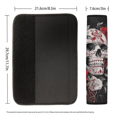 Dreaweet Seat Belt Cover Pad Goth Skull Seat Belt Covers for Adults Halloween Car Accessories 2 Pack Seatbelt Cushions Soft Comfort Car Seat Strap Covers - color: Goth Skull