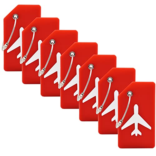 7 Pack Silicone Luggage Tag Baggage Handbag Travel Suitcase Tags with Name ID Card Perfect to Quickly Spot Luggage Suitcase (Red - color: Red, size: Set of 7
