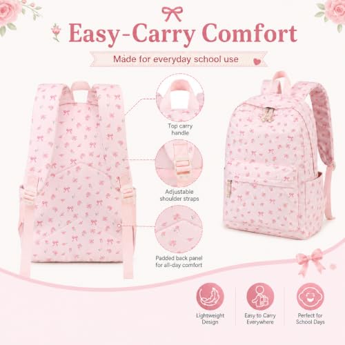 Bluboon Teen Girls School Backpack Kids Bookbag Set with Lunch Box Pencil Case Travel Laptop Backpack Casual Daypacks (Pink bow tie) - color: Pink Bow Tie