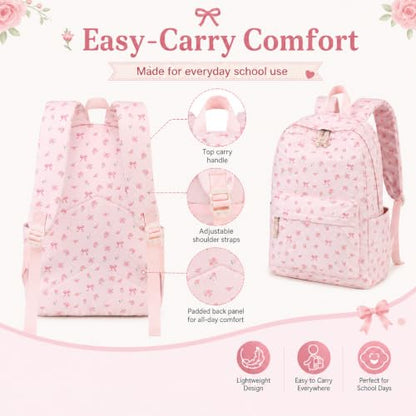 Bluboon Teen Girls School Backpack Kids Bookbag Set with Lunch Box Pencil Case Travel Laptop Backpack Casual Daypacks (Pink bow tie) - color: Pink Bow Tie