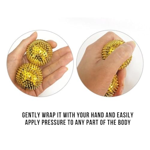 Acupoint Physical Golden Massage Therapy - 2 PC Spiky Metal Coated Deep Tissue Hand Massage Balls for Acupressure Tissue Massage Trigger Point Therapy, Reflexology and Magnet Therapy (2 Inch)