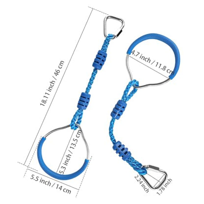 Multi-Color Ninja Rings & Monkey Bars - Adjustable Backyard Obstacle Course for Kids & Adults, Heavy-Duty Gymnastic Swing Rings, Ninjaline Slackline Training Kit (Blue) - color: Blue