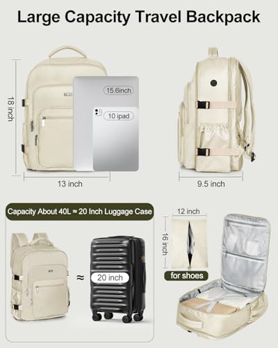 Travel Backpack for Women & Men, Carry On Personal Item Bag Flight Approved, Large Waterproof Laptop Backpack for Travel, Overnight, College & Commuting Beige - color: Beige