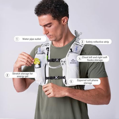 Running Vest for Women Men, 5L Hydration Vest with Dual 500ml Soft Flask, Lightweight Water Backpack, Adjustable Chest Straps Running Hydration Backpack for Running Cycling Hiking - color: White