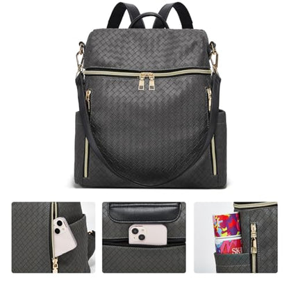Makes Backpack Purse for Women PU Leather Travel Satchel Handbag Convertible Design Bag with Purse 2 Piece - color: Grey Triple