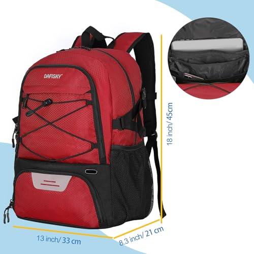 DAFISKY Basketball Backpack Sports Bag | Basketball Bag with Shoe Compartment and Ball Holder, 30L Large gym bag for boys girls - color: Red