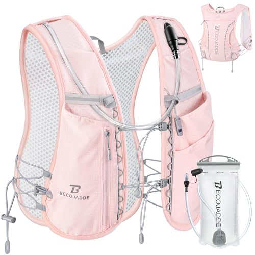 BECOJADDE 5L Running Vest for Women, Hydration Backpack Lightweight & Breathable for Trail Running, Marathon, Hiking, Cycling - color: Pink