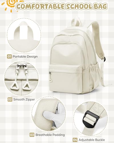 winspansy Backpack for School Teenage Girls Boys,Waterproof Lightweight School Bags Travel Daypack Simple Cute College Backpack Rucksack for Women Men fit 14 Inch Laptop,Beige - color: A1-beige