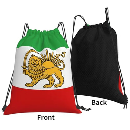 Emblem Of Iran Lion And Sun Flag Of Iran Striped Drawstring Bag Sport Gym Backpack Beach Travel Sack Draw String Yoga Bag For Men Women - color: Emblem of Iran Lion and Sun Flag of Iran Striped