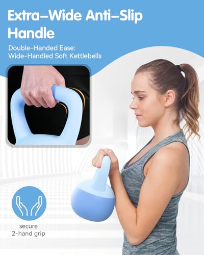 Soft Kettlebell - Cushioned Impact-Resistant Base and Anti-Slip, Kettle bell Anti-Slip Grip Weight for Home Workouts, Safe Strength Training Kettlebells Sets for Women & Men, With Non-slip Gloves - color: Blue