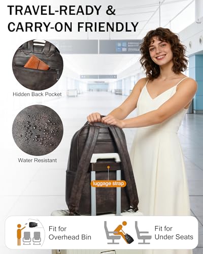 Bluome Work Backpack for Women Men, Laptop Vegan Leather Backpack Purse with 15.6–17 Inch Laptop, Multi-Pocket Bookbag for Office Travel Gym Weekend Overnight Bag, Coffee - color: Coffee