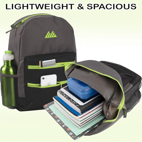 Summit Ridge Colorful Big Backpack for School Kids, Multi Pocket Backpack for Elementary, Middle School Girls, Boys with Padded Straps (Grey/Black) - color: Grey/Black