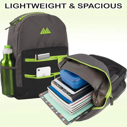 Summit Ridge Colorful Big Backpack for School Kids, Multi Pocket Backpack for Elementary, Middle School Girls, Boys with Padded Straps (Grey/Black) - color: Grey/Black