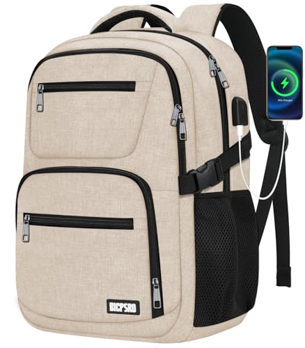 Backpack for Men Women, School Backpack for Boys Girls Teens, Book bag with USB Charging Port, Bookbag Fits15.6 Inch Laptop with USB Charging Port,Work Business Mochila para hombre,Beige - color: C7-beige, size: 15.6 Inch