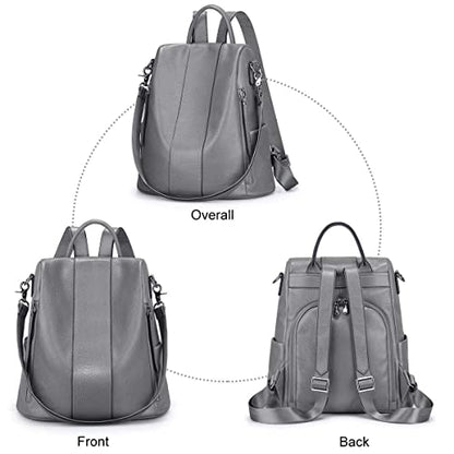 S-ZONE Leather Backpack Purses for Women Antitheft Rucksack Shoulder Bag Medium - color: Grey
