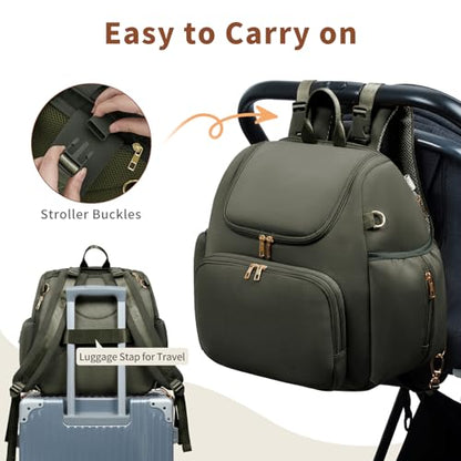 CEI-CEI Neoprene Diaper Bag Backpack Stylish Baby Maternity Bags Travel Tote for Mom with Insulated Pockets, Changing Pad, Stowable Shoulder Strap - color: Dark Green