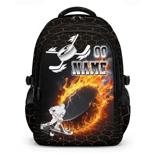 Mercuryelf Personalized Hockey Backpack for Boys/Teens – Custom Name Number Sports Bag for Middle/High School, Lightweight Bookbag for Training Travel - color: Bronze